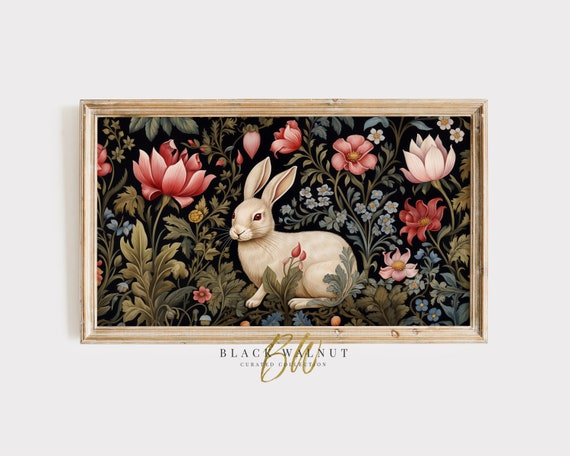 Easter Bunny Rabbit Art Print, Cottagecore Decor