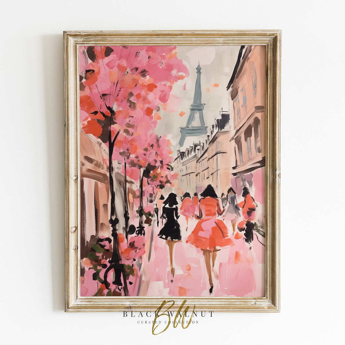 Paris Spring Abstract Print, Eiffel Tower Streetscape