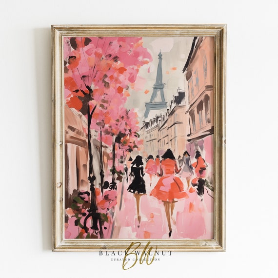 Paris Spring Abstract Print, Eiffel Tower Streetscape