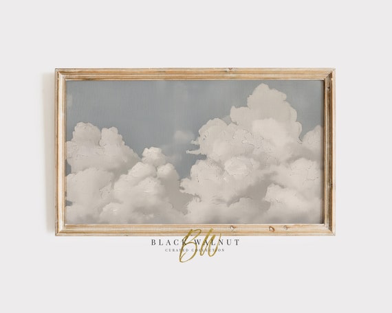 Frame Tv Art Clouds Painting Fluffy Clouds Frame Tv Art Moody Vintage Style Clouds Neutral Muted Tv Screensaver