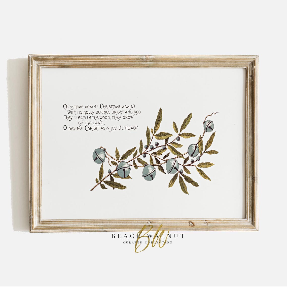 Vintage Christmas Again Poem Bells Greenery Branch Holiday Poster