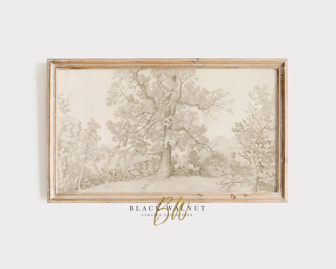 Detailed Oak Tree Pencil Sketch Sepia Vintage Botanical Art Poster
