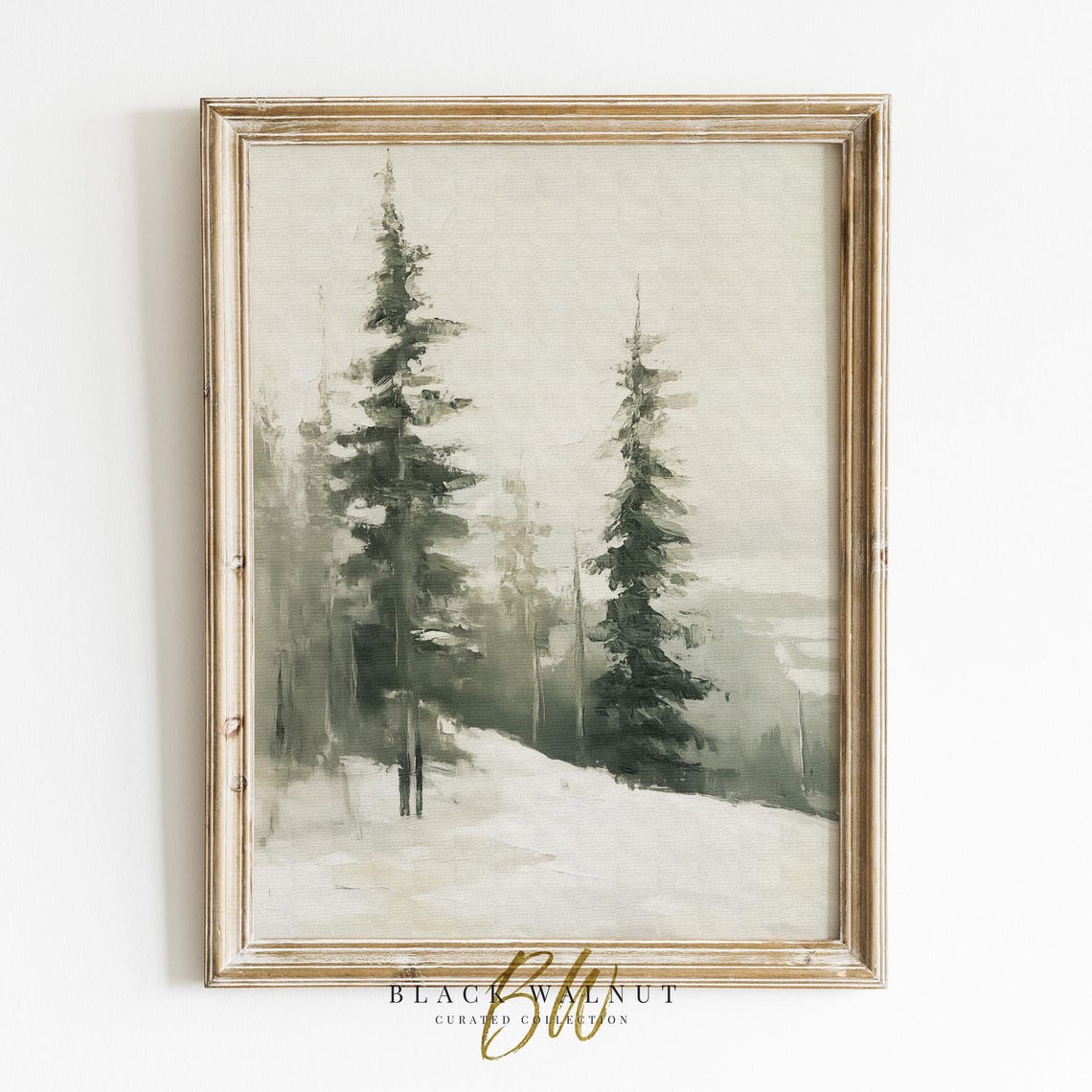 Abstract Misty Snowy Pines Winter Trees Gray Neutral Scene Poster