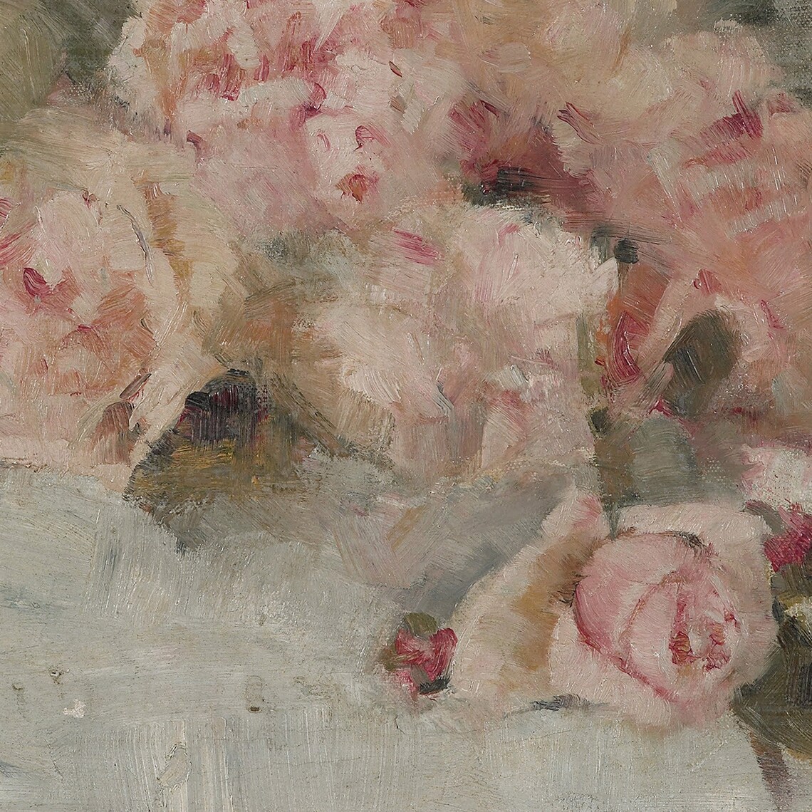 Muted Pink Roses Vintage Still Life Painting Antique Floral Wall Art - Image 2