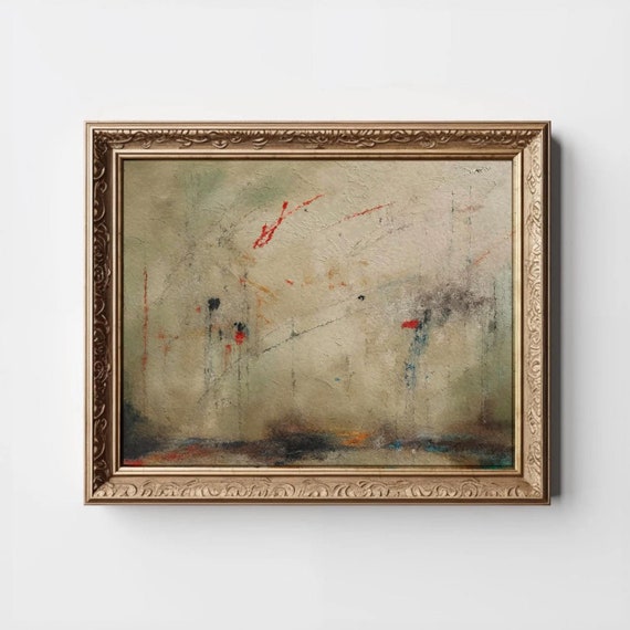 Sage Green Abstract Scribbles Print Midcentury Modern Wall Art