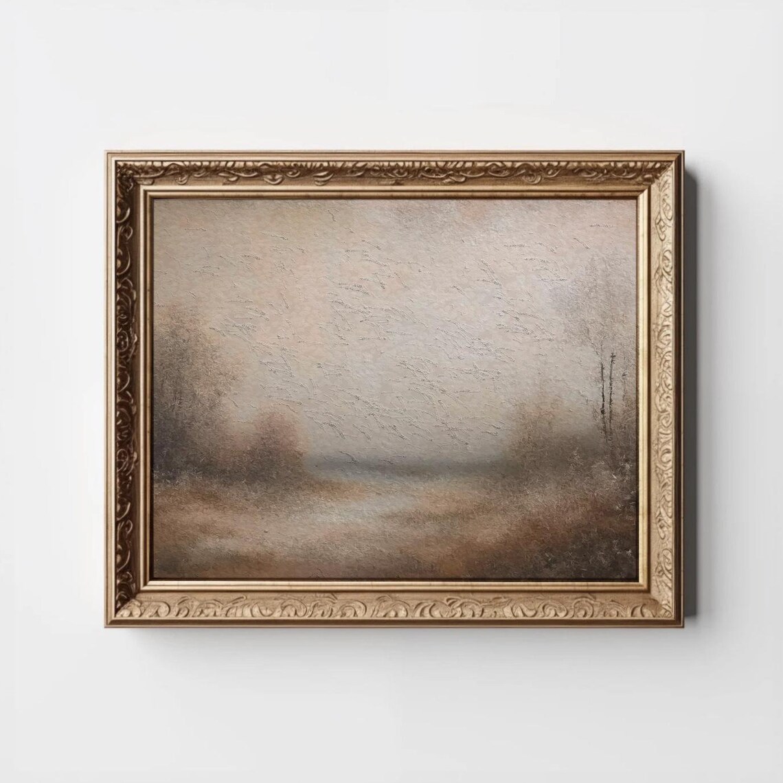 Soft Beige Abstract Misty Landscape Neutral Textured Wall Print