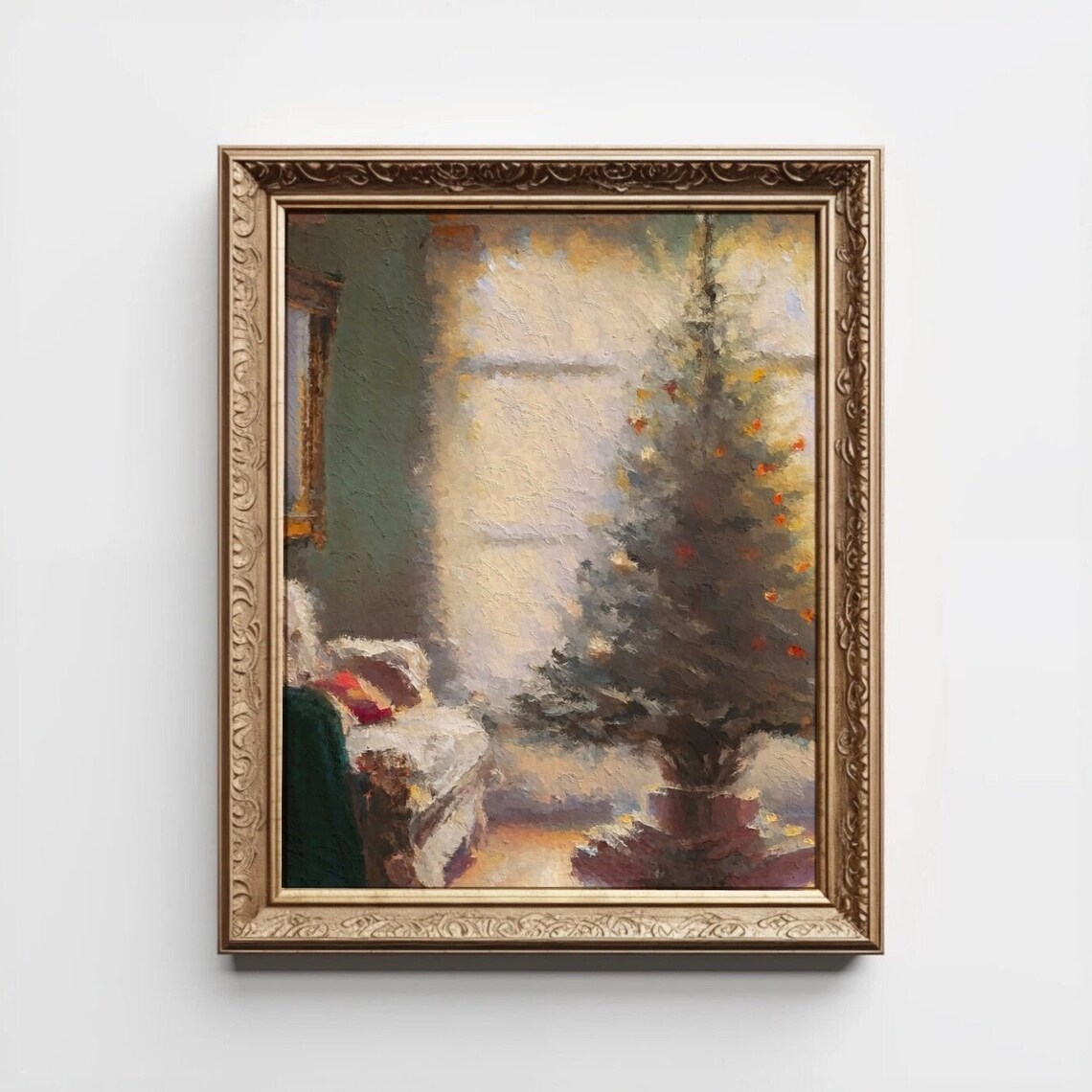Cozy Christmas Tree by Window Impressionist Holiday Art Poster