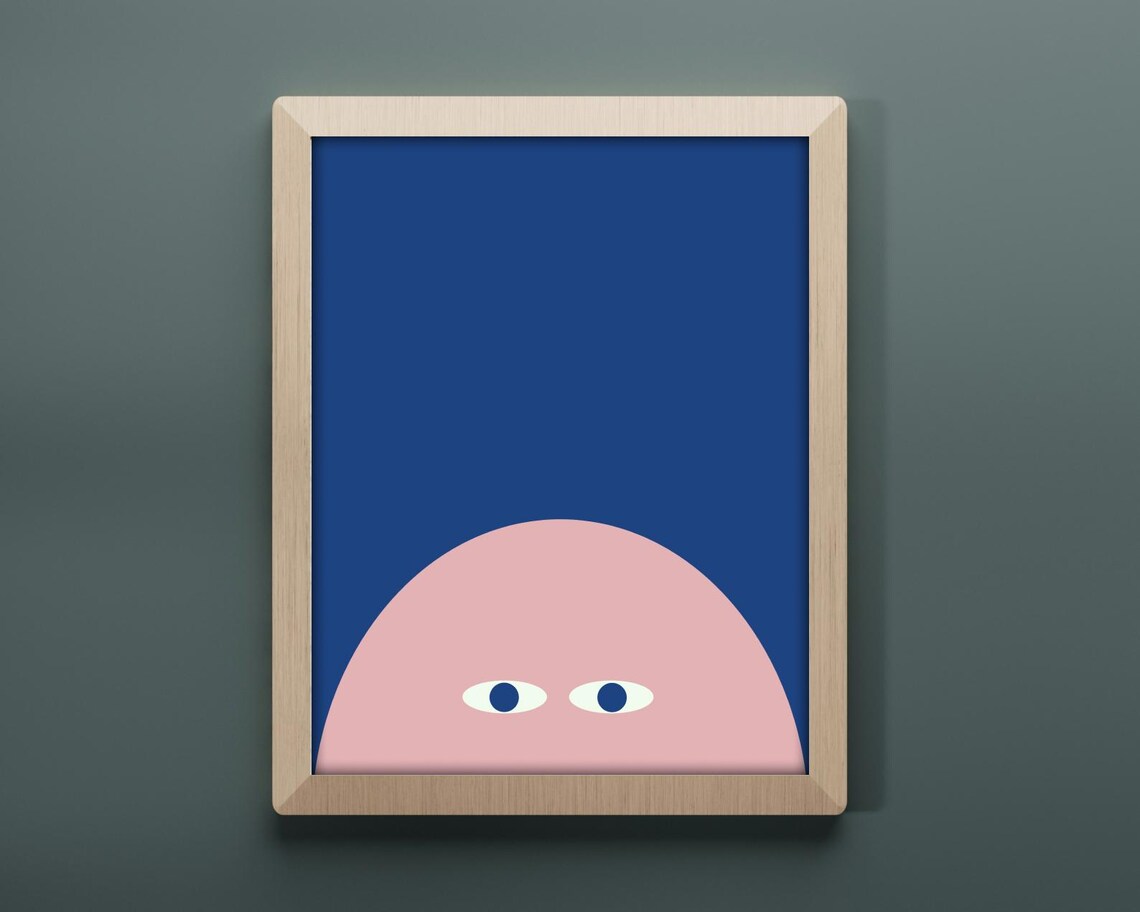 Peeking Face - Minimal Pink & Navy Wall Print - Image 2