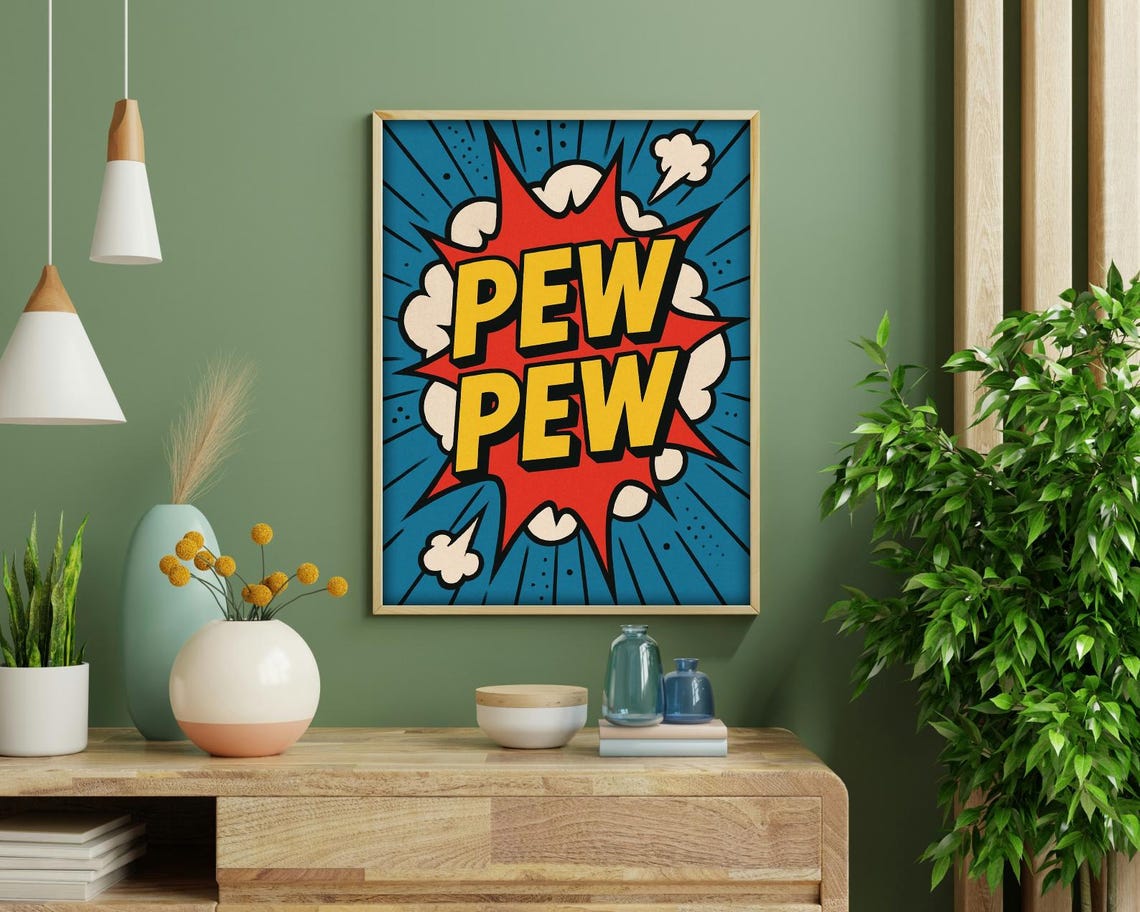 Pew Pew Comic Style Funny Art Print - Image 4