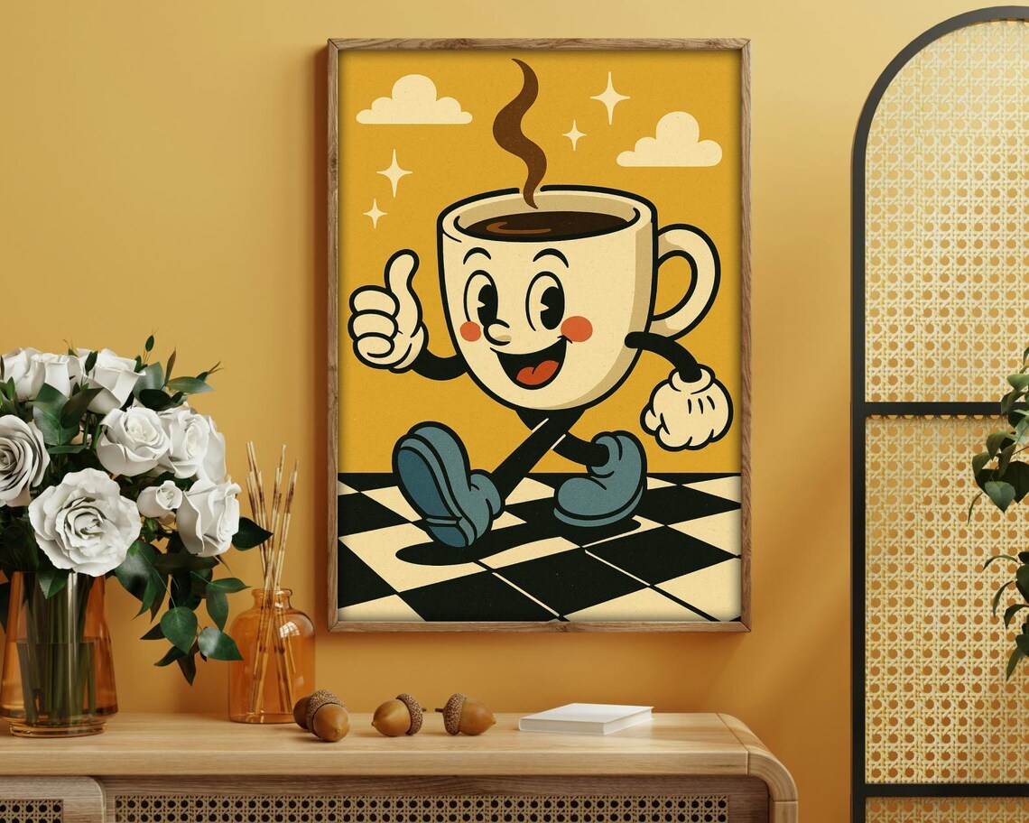 Retro Coffee Cup Character, Vintage Style Art Print - Image 4