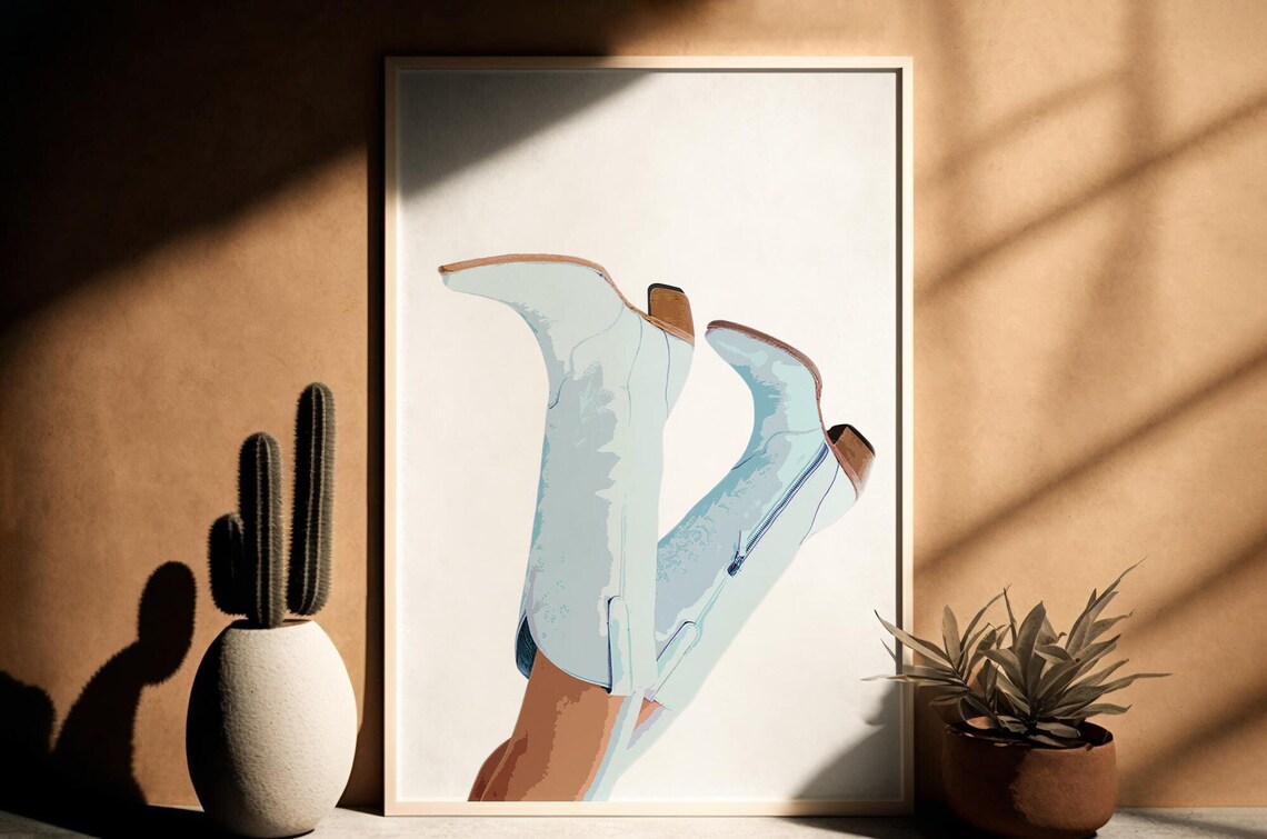 Light Blue Cowgirl Boots Coquette Western Poster
