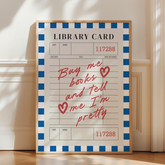 Bookish Vintage Library Card Buy Me Books Pink Girly Art Poster