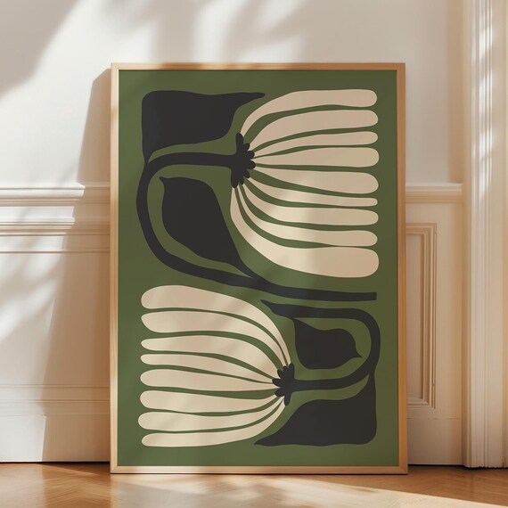 Dark Green Abstract Botanical Matisse Inspired Floral Poster