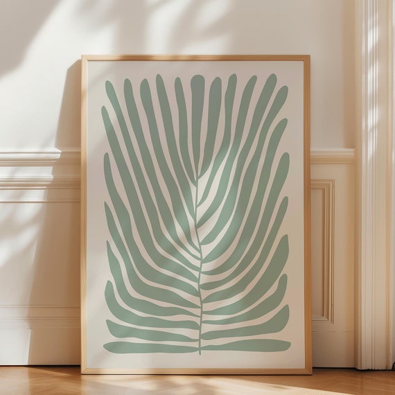 Sage Green Botanical Print Minimalist Wall Art Matisse Style Scandinavian Boho Decor