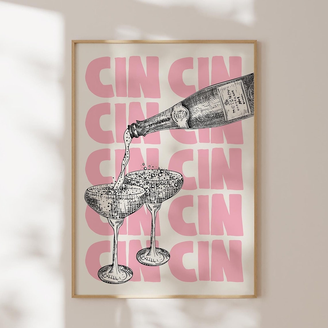 Trendy Cin Cin Champagne Coupe Glasses Pink Cocktail Bar Poster