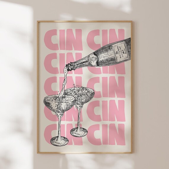 Trendy Cin Cin Champagne Coupe Glasses Pink Cocktail Bar Poster