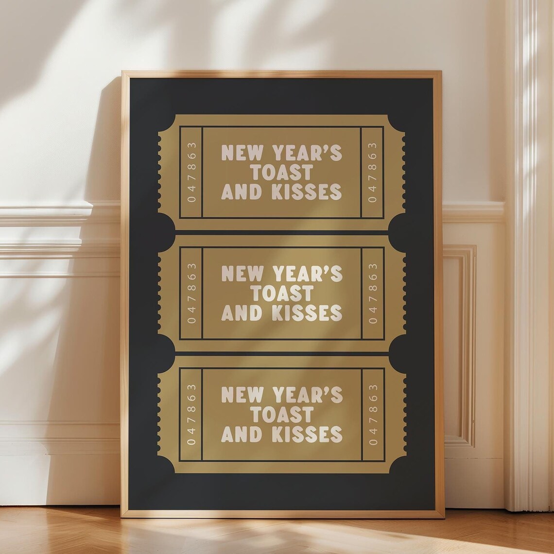 New Years Toast And Kisses Gold Retro Ticket Black NYE Party Poster