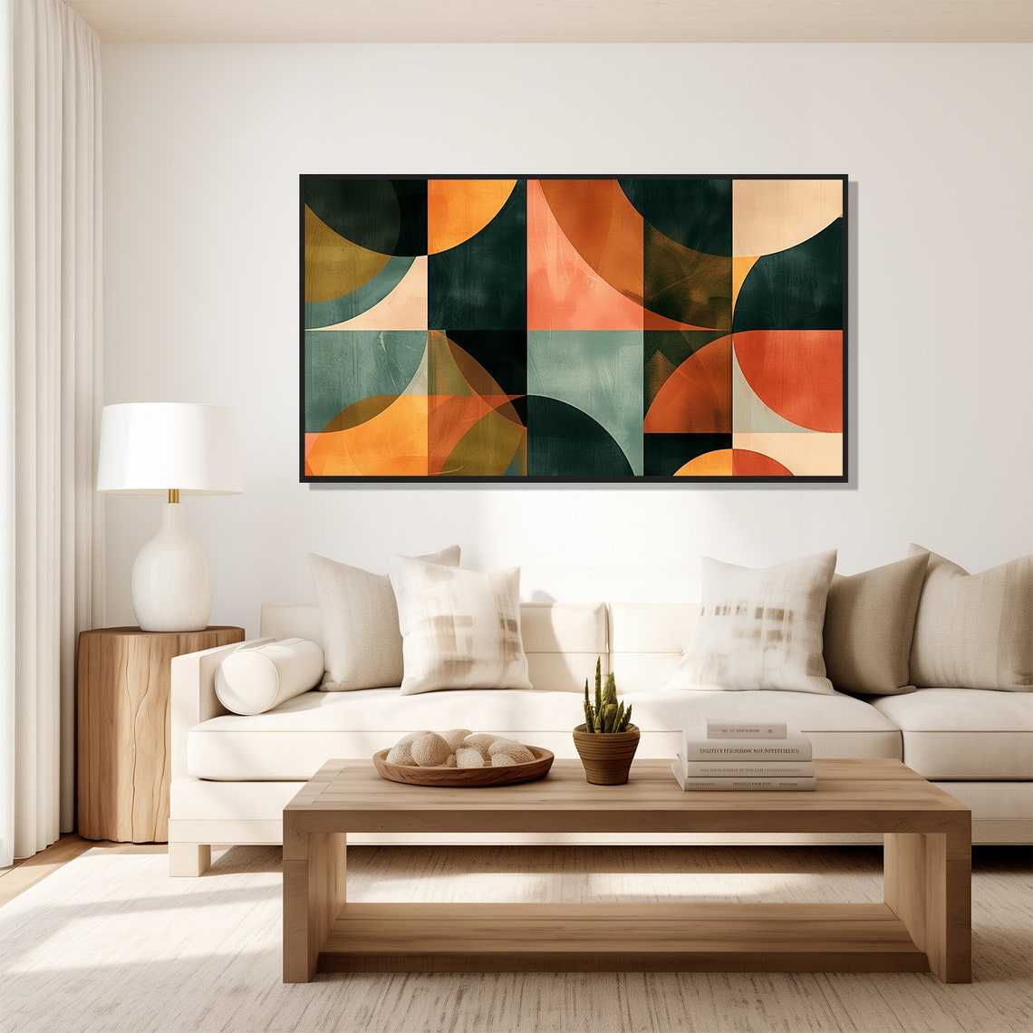 Mid Century Geometric Abstract Mosaic Circles Bauhaus Style Art Poster - Image 5