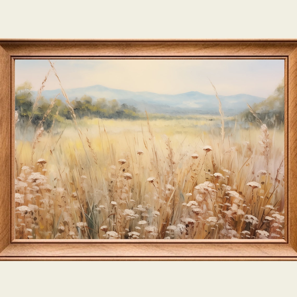 Golden Wheat Field Wildflowers Vintage Countryside Landscape Wall Art