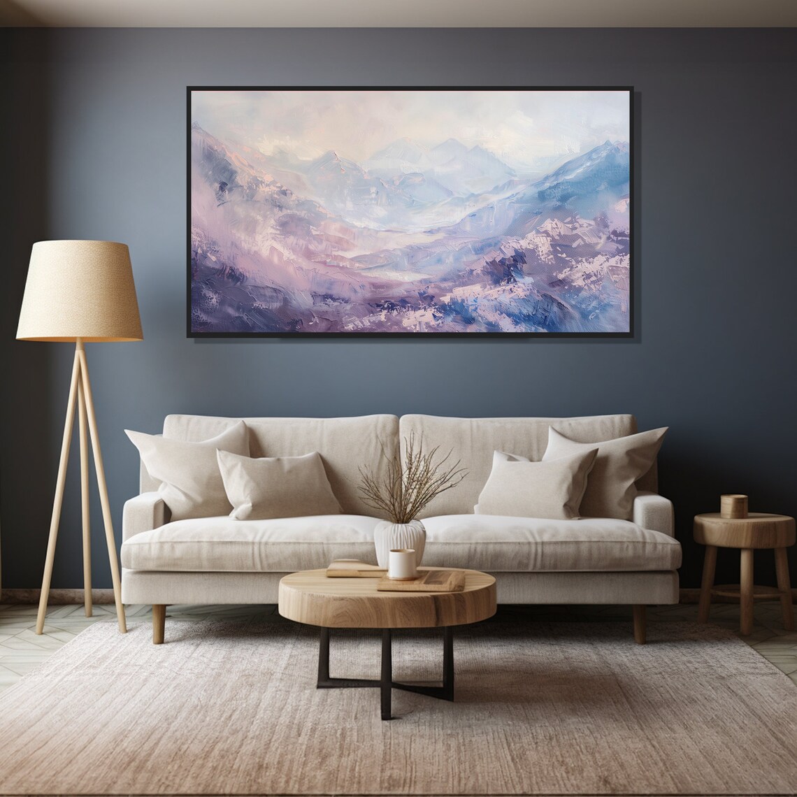 Misty Purple Mountain Valley Painting Foggy Peaks Serene Art Poster - Image 4