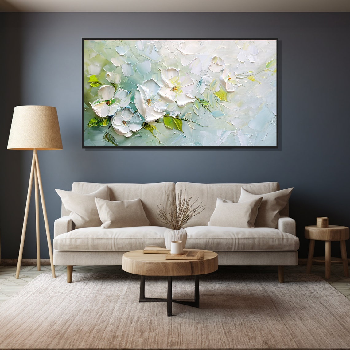 White Flower Oil Painting Soft Blooms Palette Knife Artwork Poster - Image 4