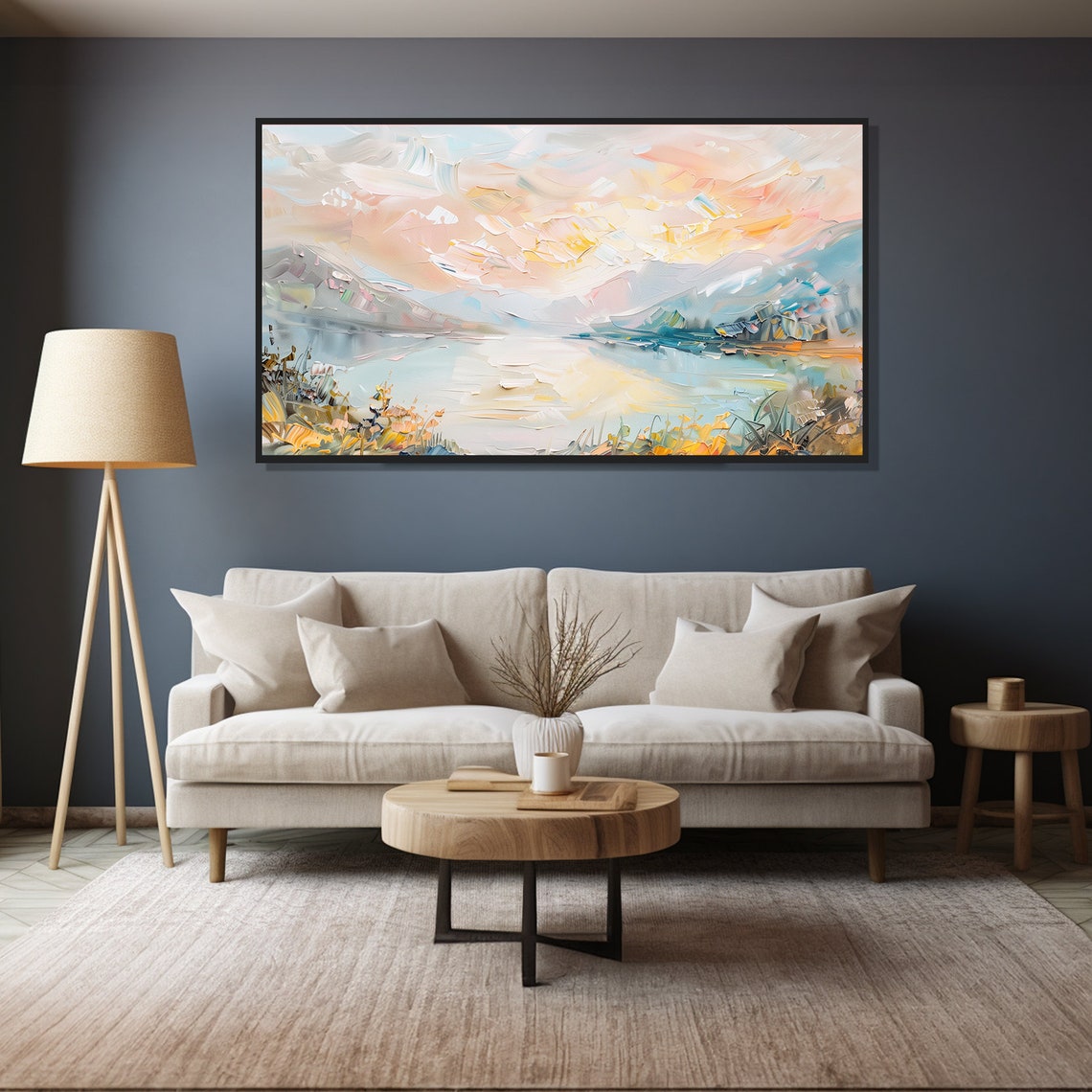 Sunrise Mountain Lake Modern Abstract Painting Wall Art Print Frame Tv Art Tv - Image 4