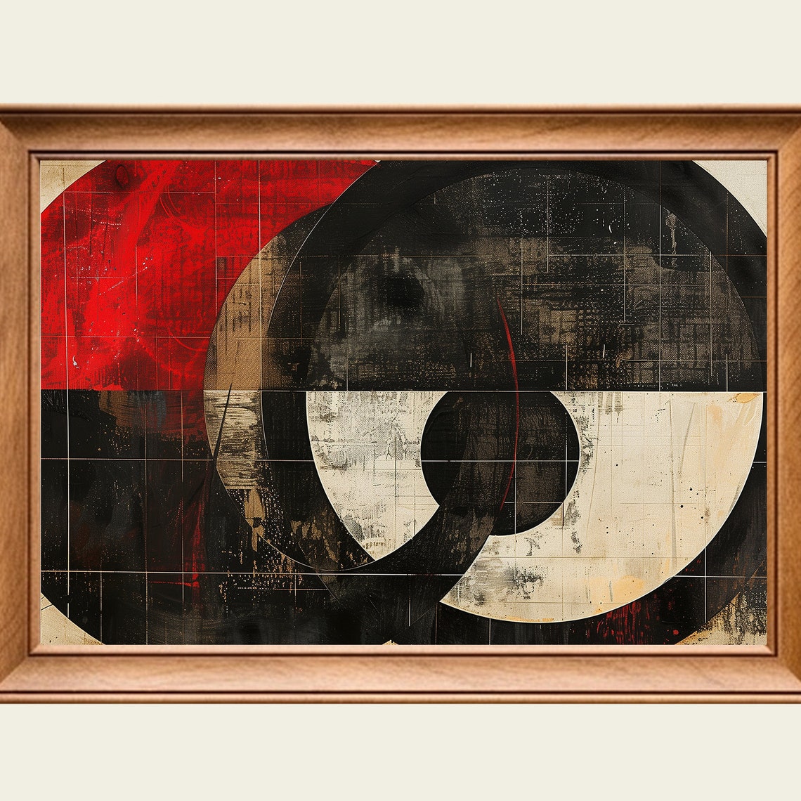 Red Black Cream Overlapping Circles Modern Geometric Abstract Wall Art