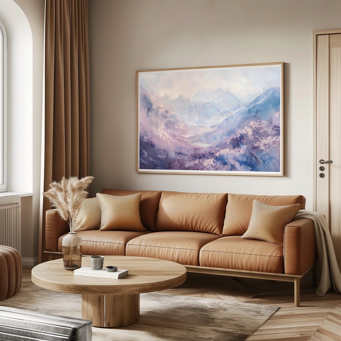 Misty Purple Mountain Valley Painting Foggy Peaks Serene Art Poster - Image 3