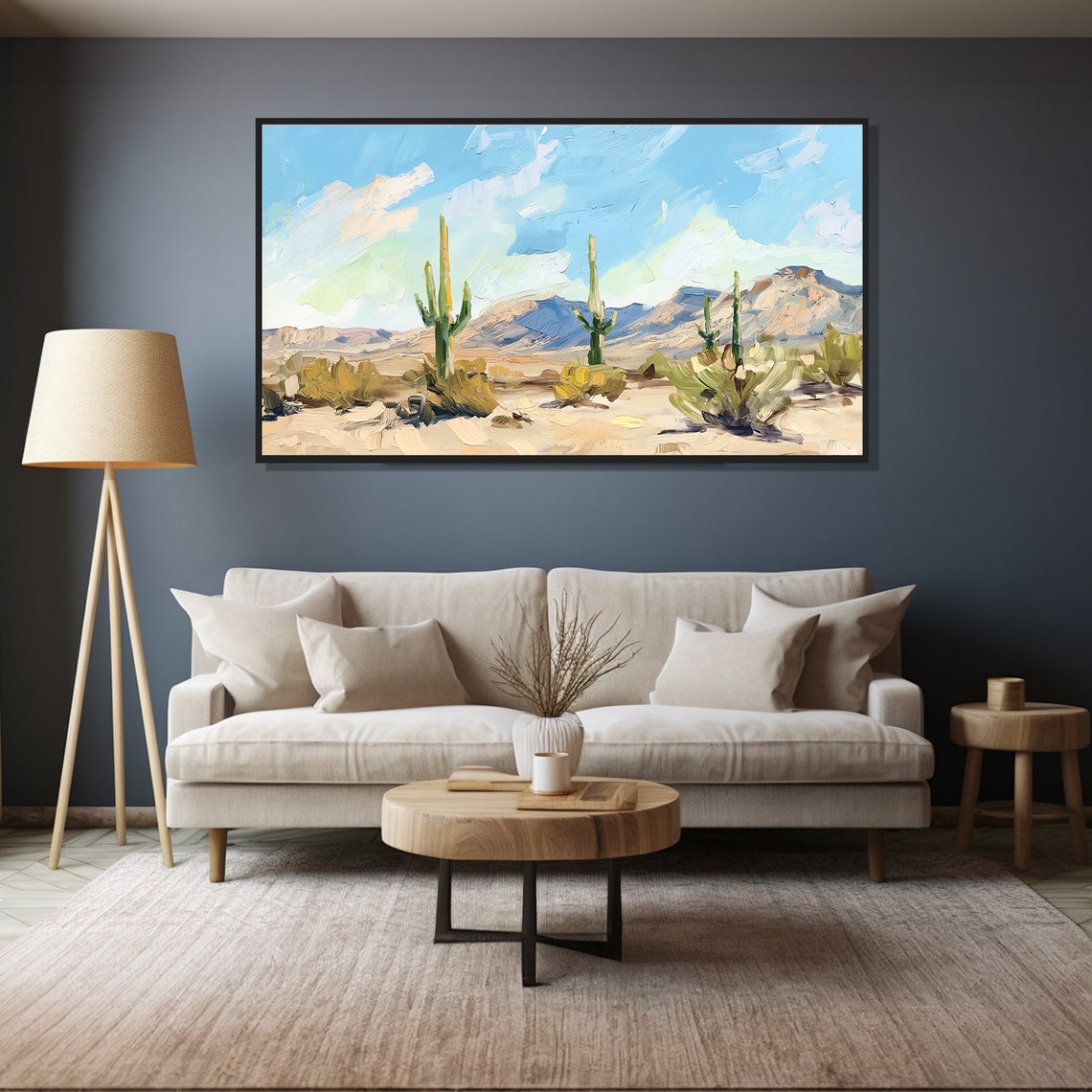 Bright Desert Saguaro Cacti Vivid Blue Sky Mountain Landscape Wall Art - Image 4