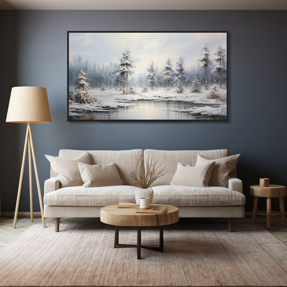 Vintage Winter Icy Pond Oil Painting Wall Art Print Frame Tv Art Tv - Image 5
