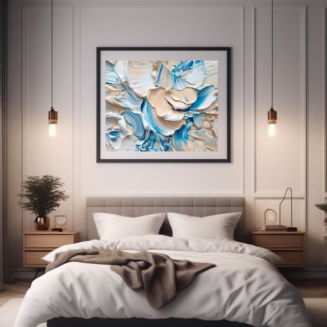 Abstract Impasto Paint Strokes Blue White Cream Textured Art Poster - Image 2