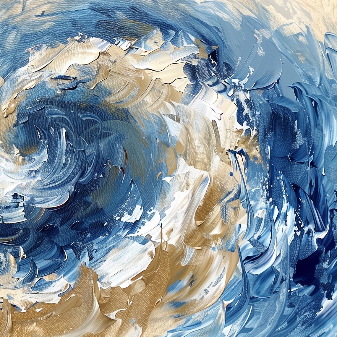 Blue Gold Swirl Abstract Painting Ocean Vortex Wave Impasto Art Poster - Image 6