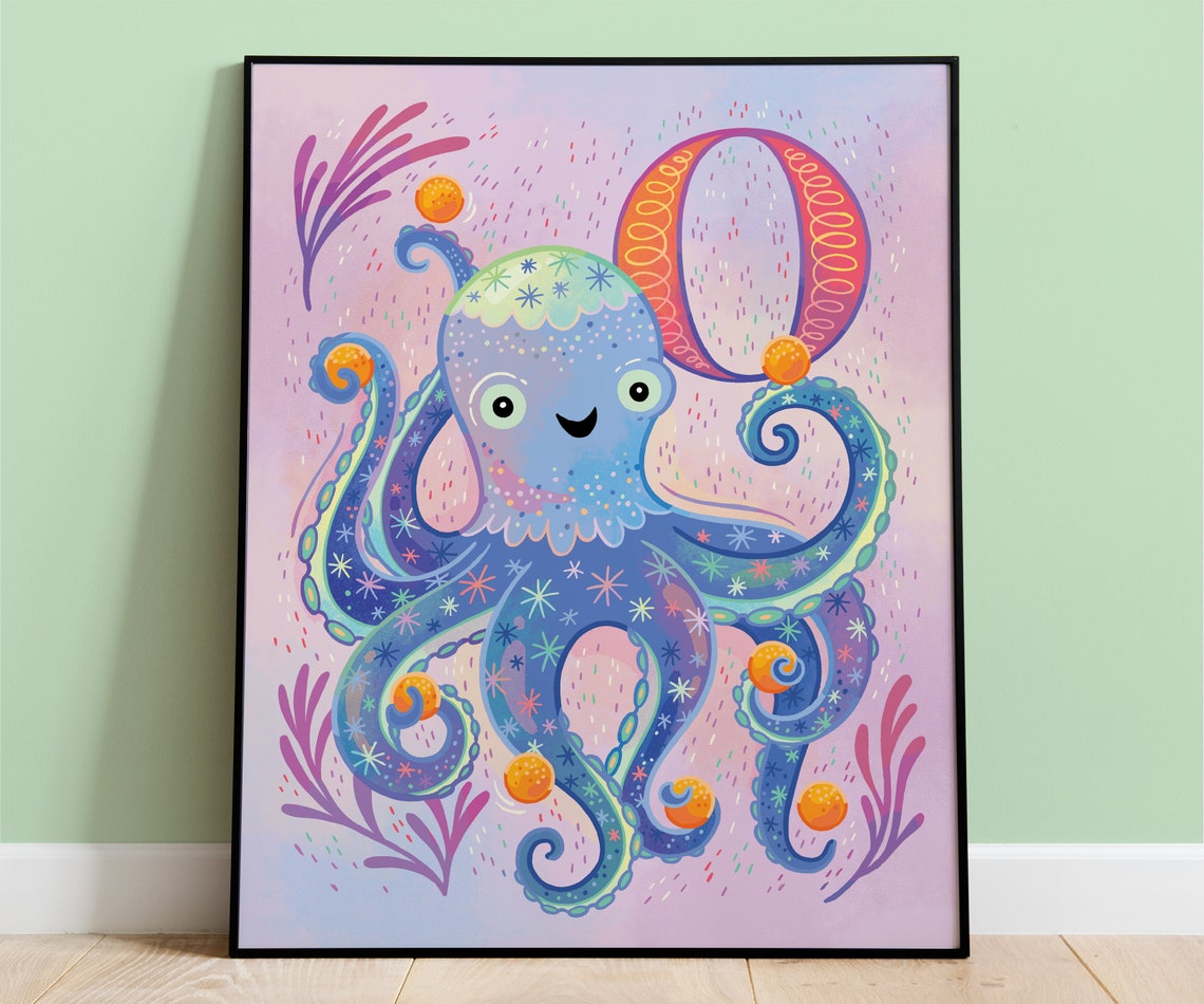 O Is for Octopus Alphabet Nursery Letter O Pink Octopus Print