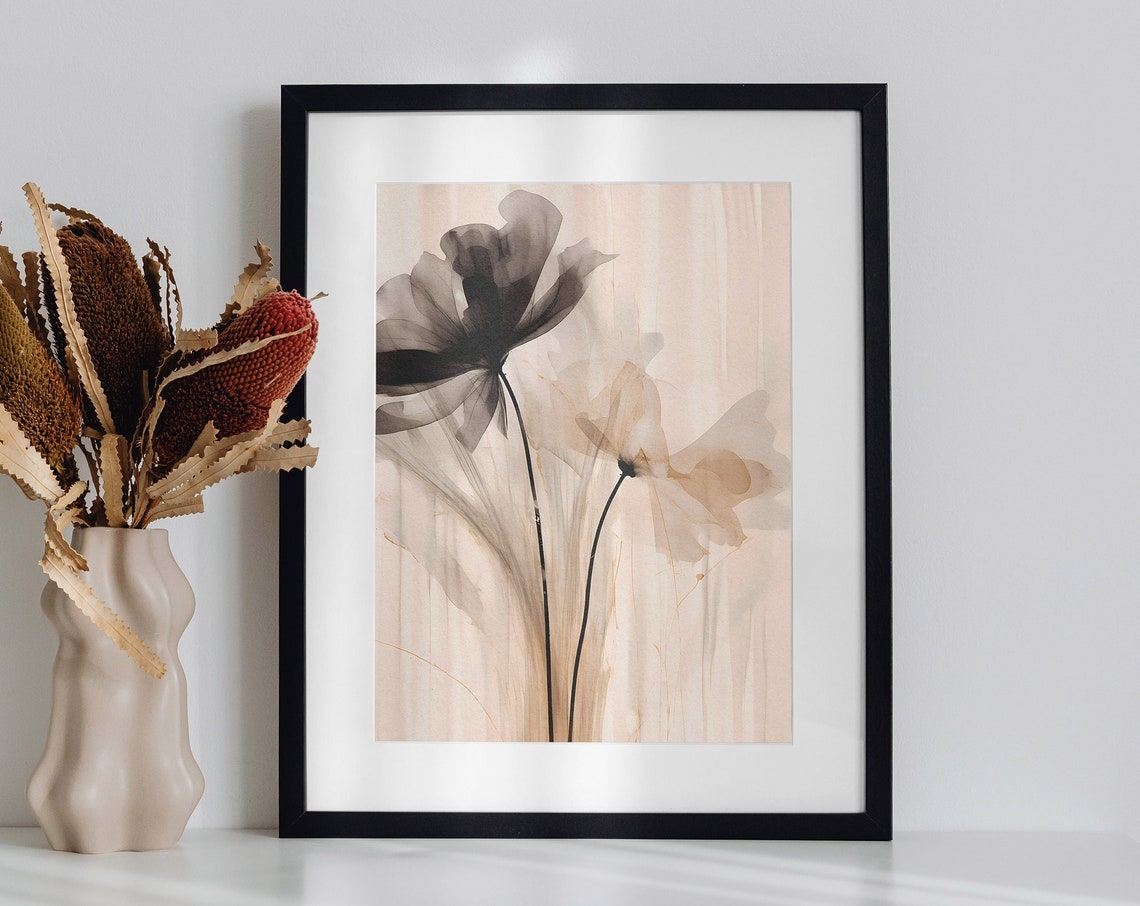 Xray Style Dark Flower Delicate Soft Beige Blooms Artwork Poster