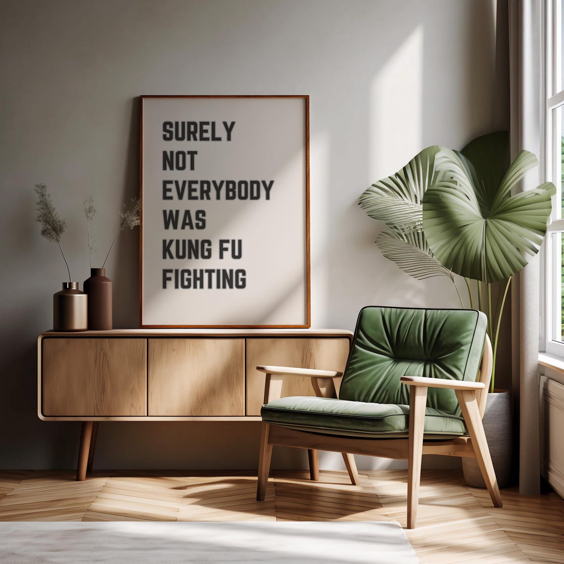 Surely Not Everybody Was Kung Fu Fighting Minimal Cream Quote Poster - Image 3