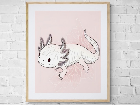 Axolotl Line Art Pink Minimalist Cute Nursery Animal Wall Decor Poster