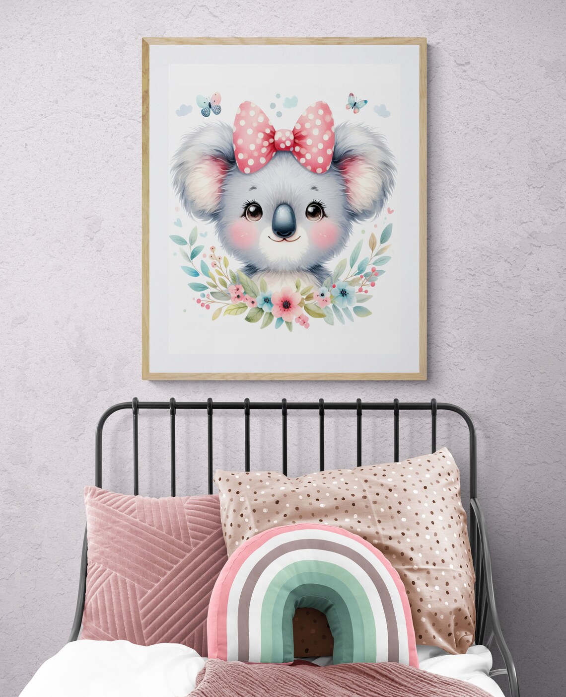 Cute Koala with Pink Bow Watercolor Baby Girl Nursery Animal Poster - Image 2