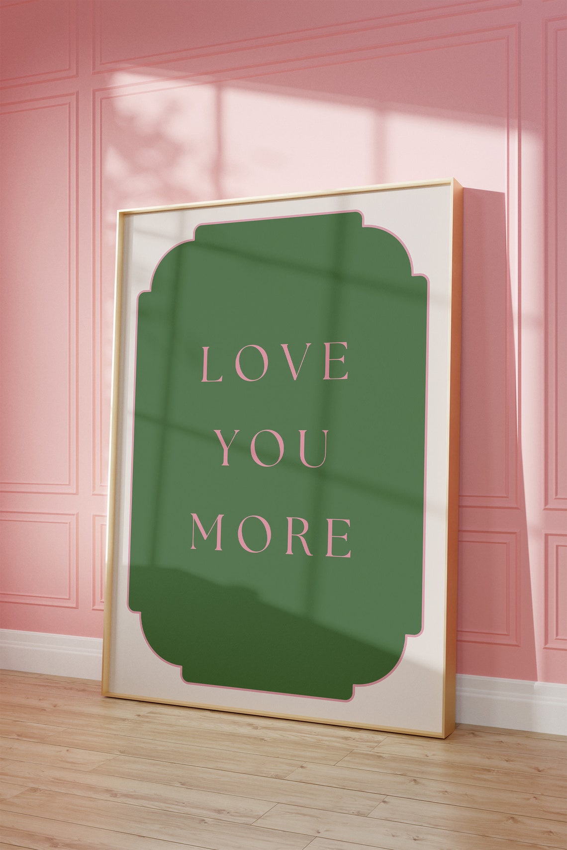 Love You More Romantic Pink Green Minimalist Typography Poster - Image 4