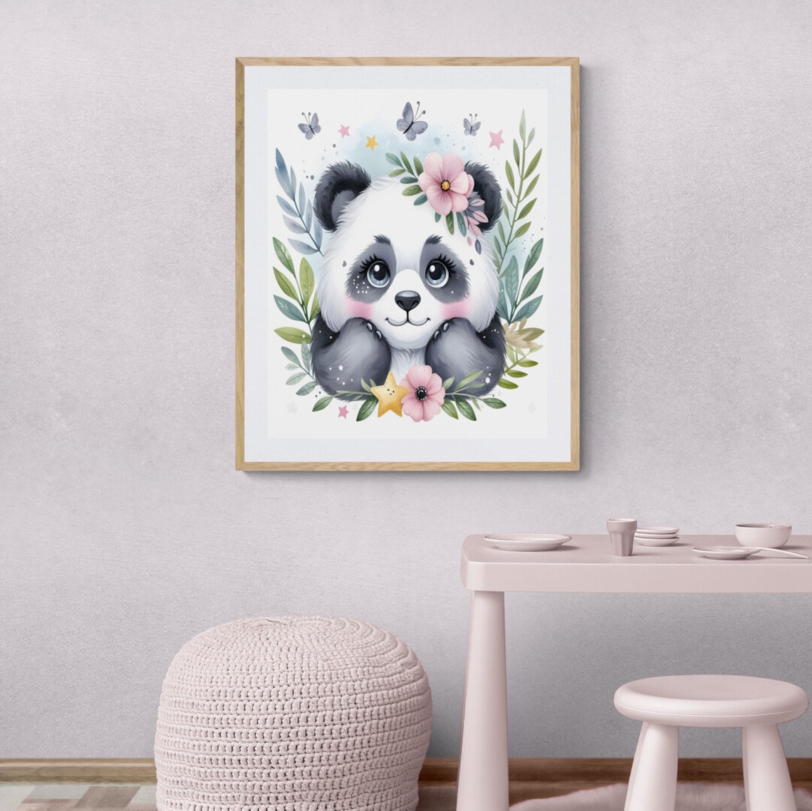 Cute Panda with Flowers Watercolor Baby Nursery Animal Art Poster - Image 4