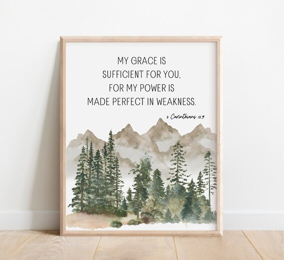2 Corinthians 129 My Grace Is Sufficient For You Bible Verse Wall Art Christian Gift Scripture Print Watercolor Mountains Wilderness