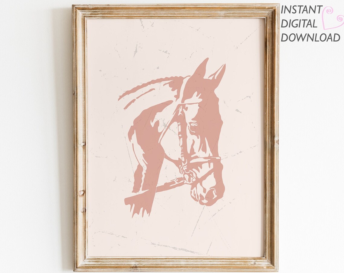 Blush Pink Horse Silhouette on Cream Modern Farmhouse Wall Art