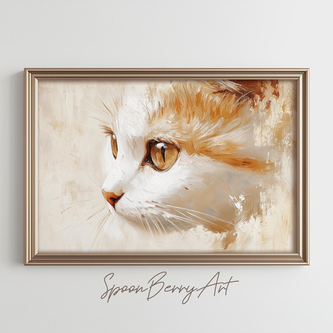 White And Ginger Cat Portrait Close Up Soft Oil Painting Poster