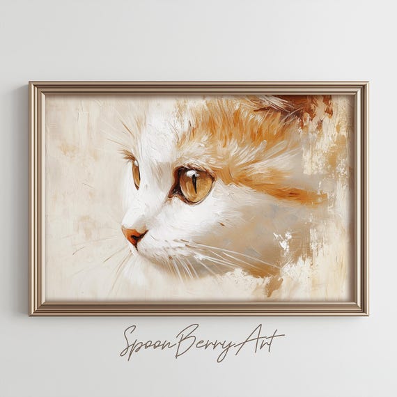 Cat Painting Moody Vintage Cat Wall Print Tabby Cat Print Wall Decor Animal Wall Art Feline Kitty Oil Painting Art