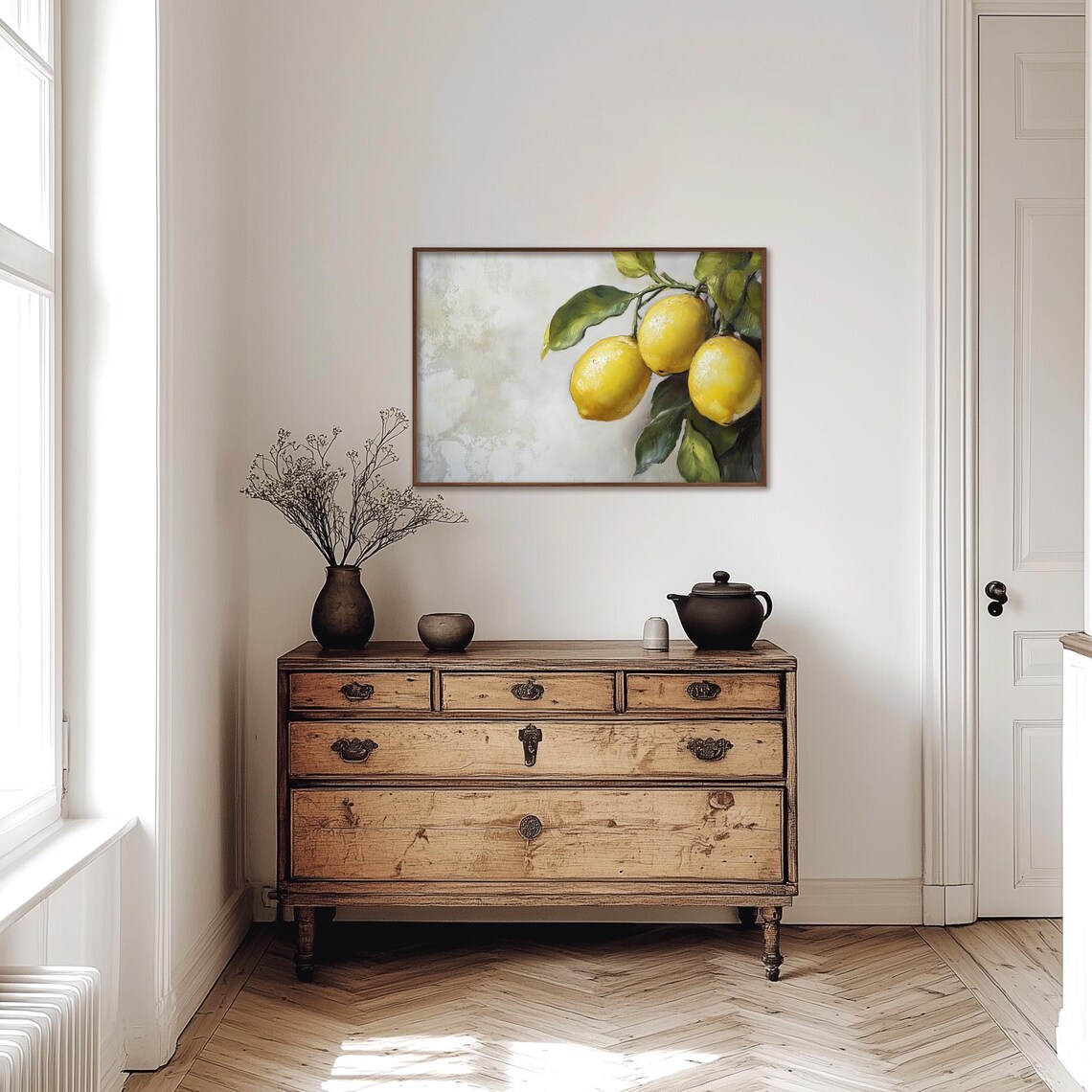 Three Ripe Lemons on a Branch Vintage Oil Painting Fruit Poster - Image 4