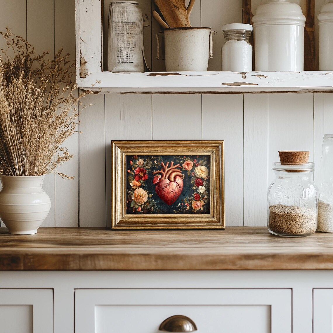 Anatomical Human Heart With Floral Wreath Vintage Style Poster - Image 4