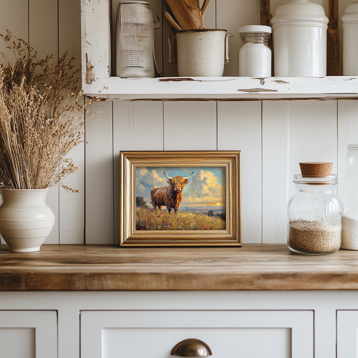 Highland Cow Painting Moody Cowboy Wall Print Highland Cow Print Wall Decor Cow Wall Art Farm Oil Painting Barn Art - Image 5