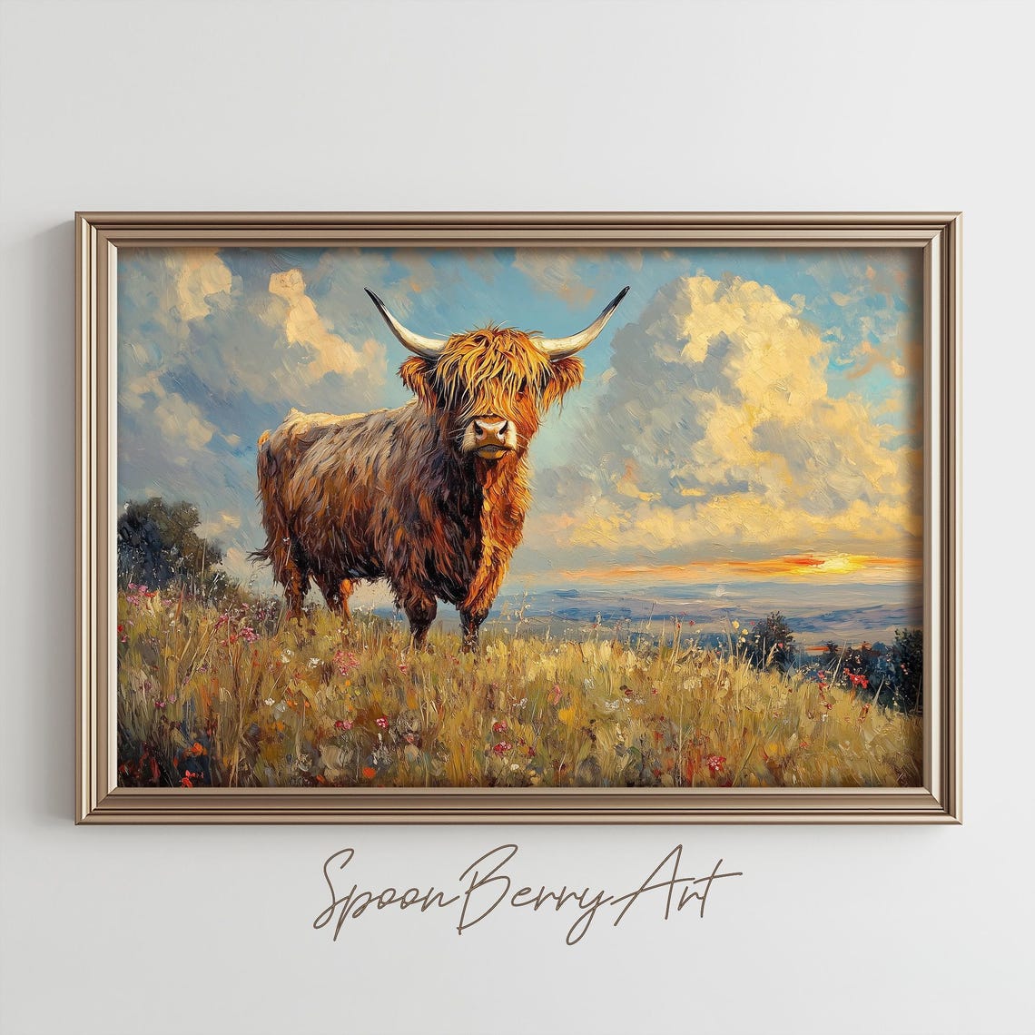 Highland Cow Painting Moody Cowboy Wall Print Highland Cow Print Wall Decor Cow Wall Art Farm Oil Painting Barn Art