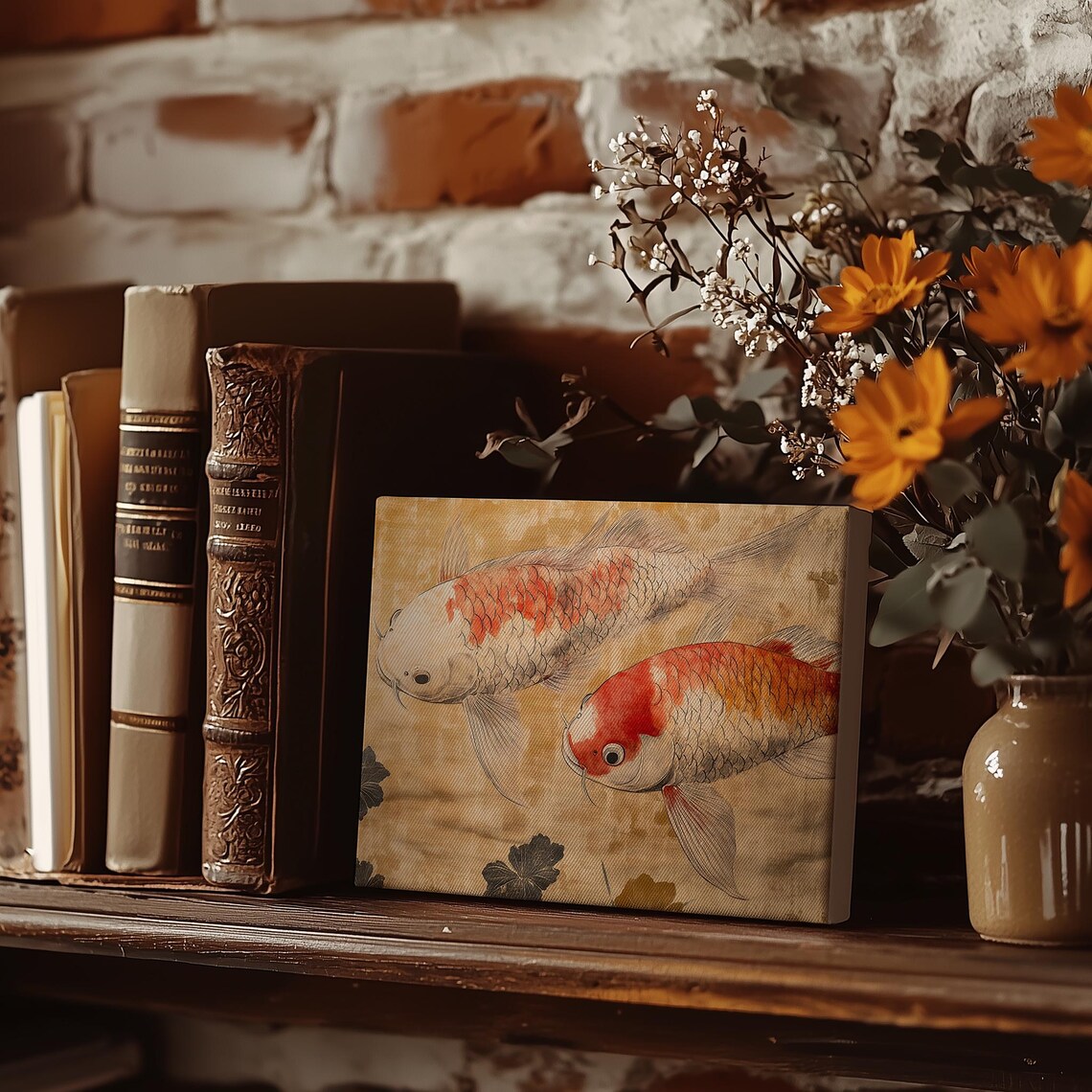 Two Koi Fish Swimming in Vintage Japanese Style Ink Art Poster - Image 4