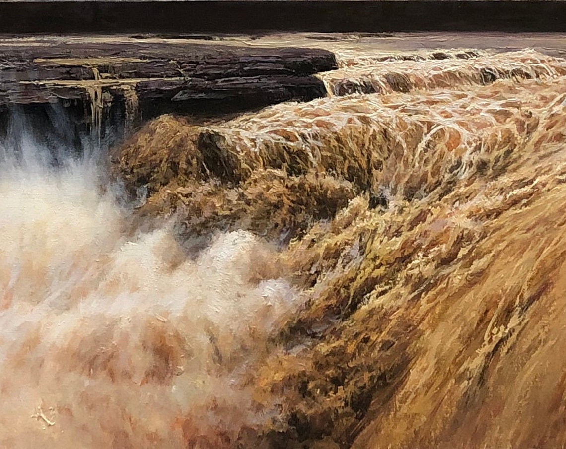 Yellow River Rapids Muddy Golden Waterfall Rushing Current Poster