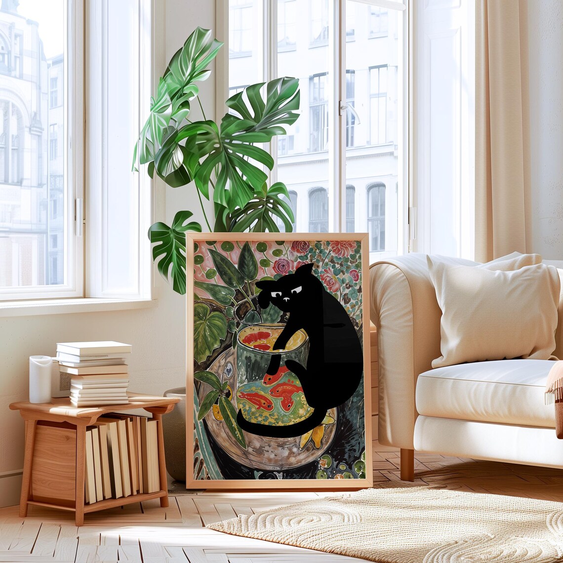 Henri Matisse Style Black Cat With Goldfish Bowl Botanical Art Poster - Image 4